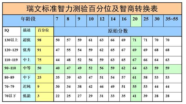 瑞文智力测试评级标准